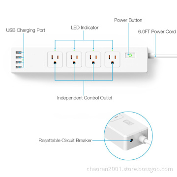 USA Wifi US Surge Protector Smart Power Strip Socket 4 Outlet 4 Usb Charging Ports Power Strip Surge Protector